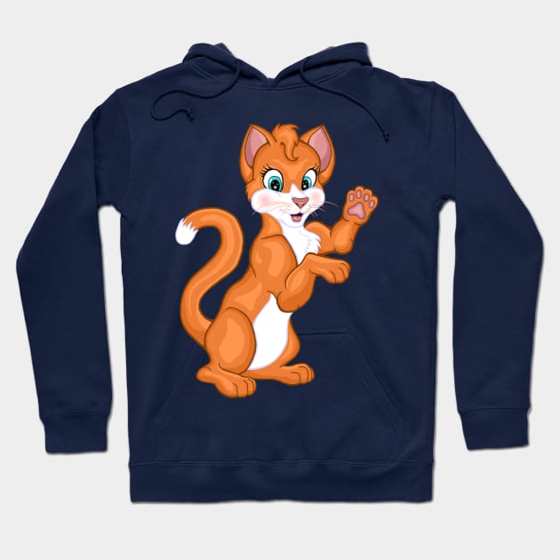 Cute Waving Bright Orange Ginger Kitten Hoodie by Art by Deborah Camp